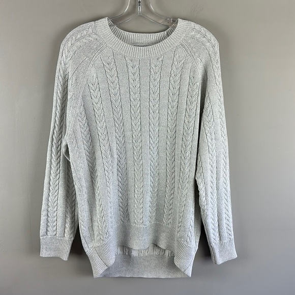 Athleta Womens Crossroads Crew Sweater Cable Knit Metallic M Merino Wool Blend - Picture 2 of 11